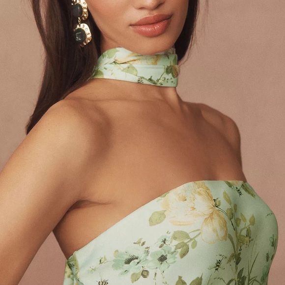 Anthropologie Strapless Floral Dress in Mint Green and Yellow - Picture 4 of 4